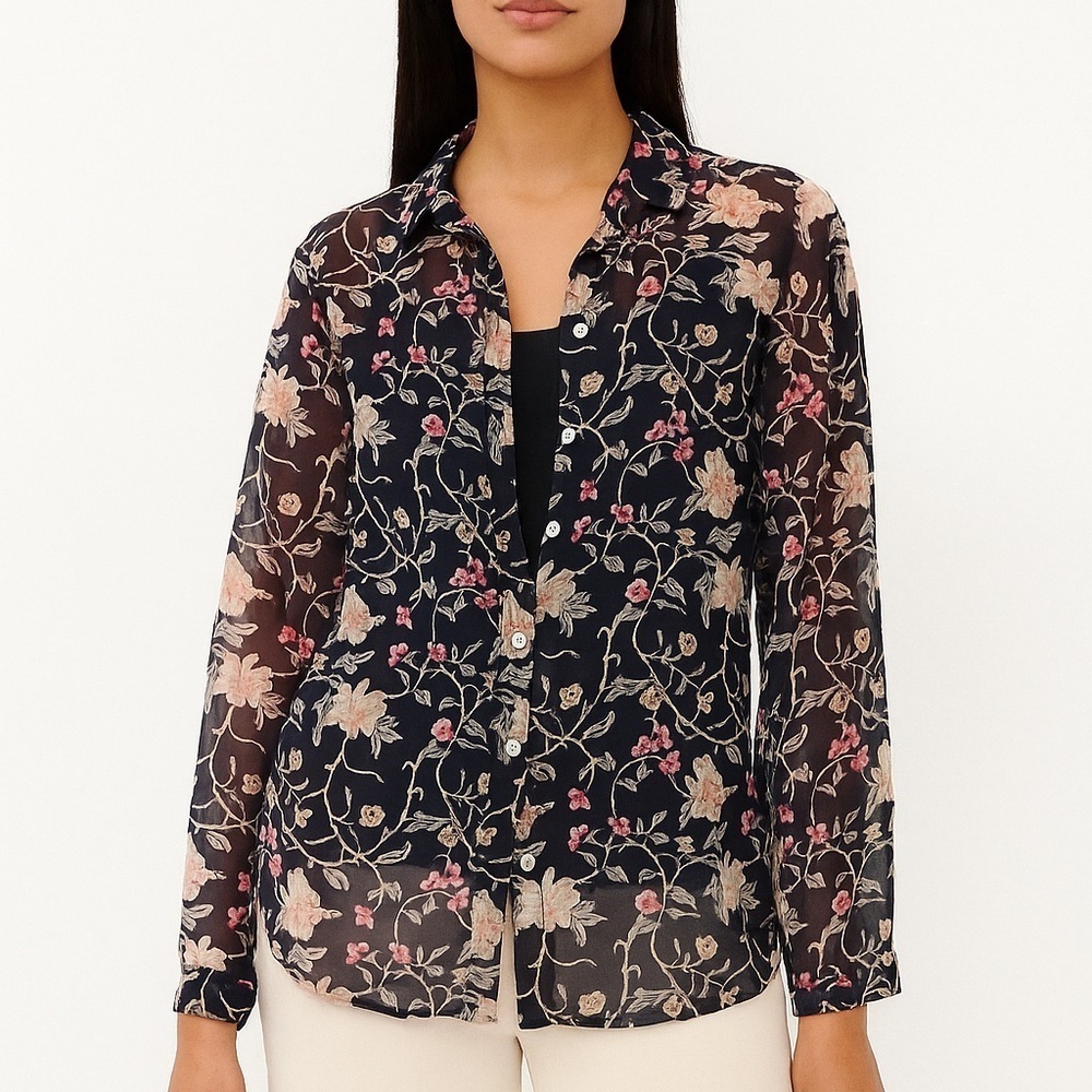 Sezane Semi Sheer Floral Button Down Shirt Sz 36 or US 4 Lightweight Feminine